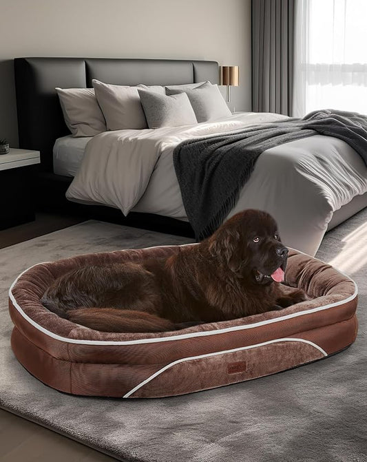 Orthopedic Dog Bed for Extra Extra Large Dogs, Dog Couch Design with Egg Foam Support, Removable, Machine Washable Plush Cover and Non-Slip Bottom with Four Sided Bolster Cushion (Brown)