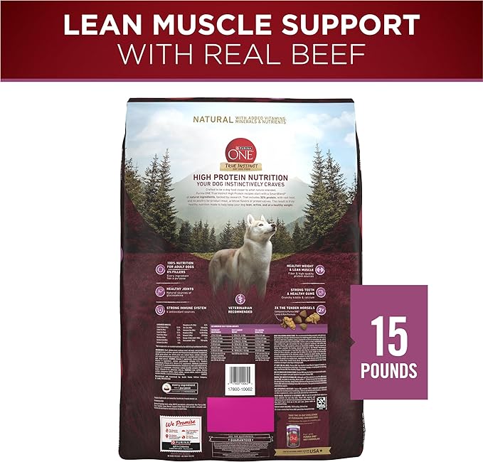 Purina ONE True Instinct Lean Muscle Support with Real Beef Natural with Added Vitamins, Minerals and Nutrients High Protein Dog Food - 15 lb. Bag