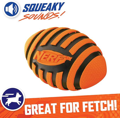 Nerf Dog Rubber Football Dog Toy with Spiral Squeaker, Lightweight, Durable and Water Resistant, 5 Inch Diameter for Medium/Large Breeds, Single Unit, Orange (8915)