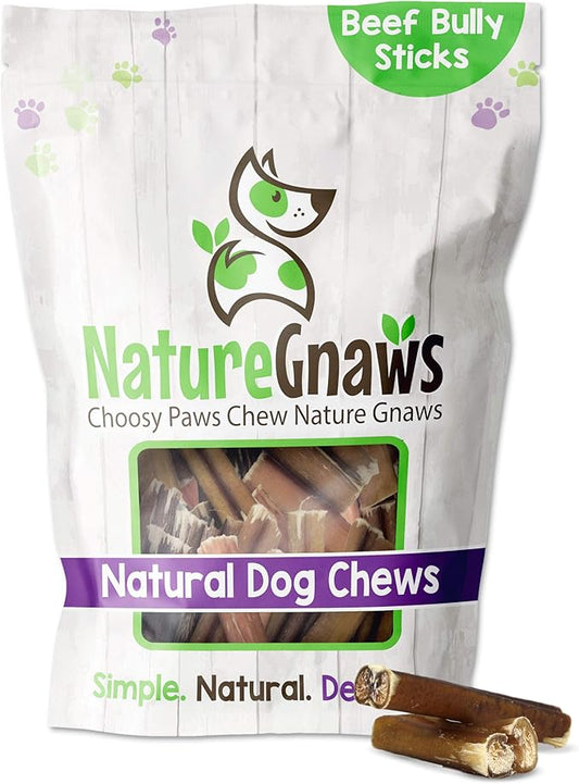 Nature Gnaws Bully Stick Bites for Dogs - Premium Natural Beef Dental Bones - Long Lasting Dog Chew Treats for Puppies & Small Breeds - Rawhide Free 2-4 Inch (8 oz)