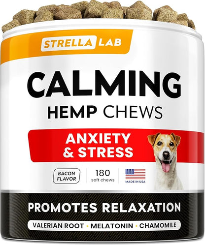 Hemp Calming Chews for Dogs - Dog Calming Treats - Anxiety Relief Treats - Dog Calming Chews - Stress - Sleep Calming Aid - Health & Wellness Supplements for Dog Separation Barking - 180 Treats