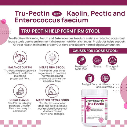 Tru-Pectin Anti-Diarrheal for Dogs & Cats, 250 Tablets– Chicken Liver Flavor –Helps Reduce Occasional Loose Stool & Diarrhea, Balance Gut pH, Support Normal Digestion & Gut Flora -Made in USA