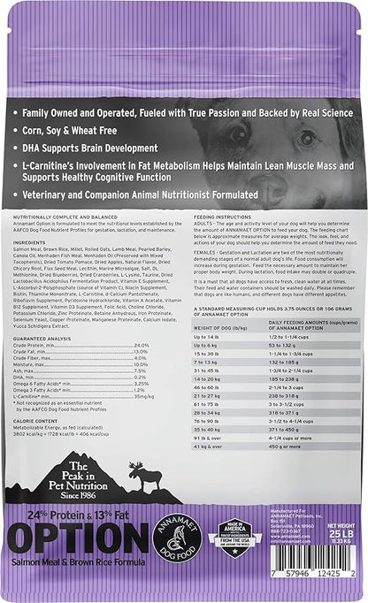 Annamaet Original Option Formula Dry Dog Food, 24% Protein (Salmon & Brown Rice), 25-lb Bag
