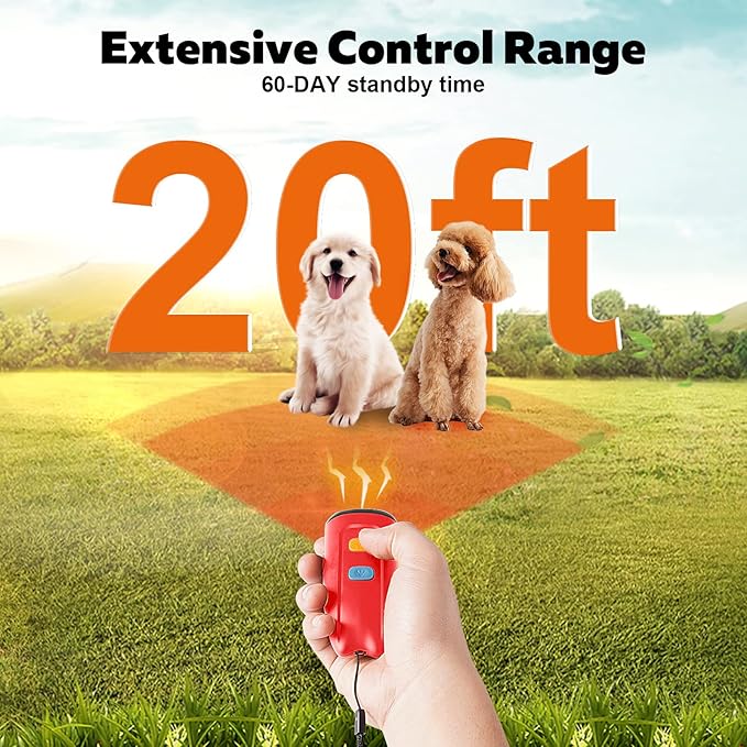 Ultrasonic Anti Barking Deterrent, Dual Sensor Dog Barking Control Devices with LED Flashlight, Handheld and Safe Dog Whistle to Stop Barking, Rechargeable Pet Training & Behavior Aids- Red.