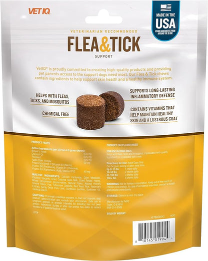 VetIQ Flea & Tick Support for Dogs, Flea and Tick Chewable for Dogs, Supports Dog's Natural Flea Defenses, Free of Added Chemicals and Garlic, Hickory Smoke Flavor, 60 Count
