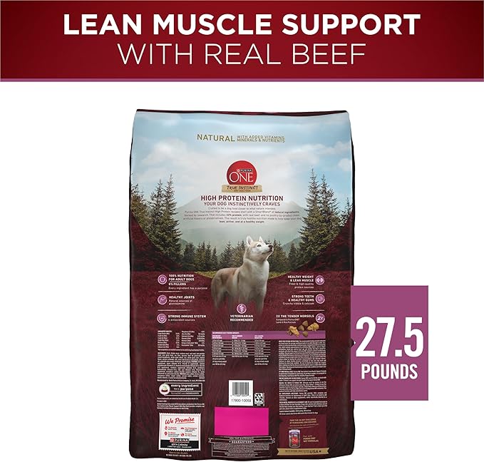 Purina ONE True Instinct Lean Muscle Support with Real Beef Natural with Added Vitamins, Minerals and Nutrients High Protein Dog Food - 27.5 lb. Bag