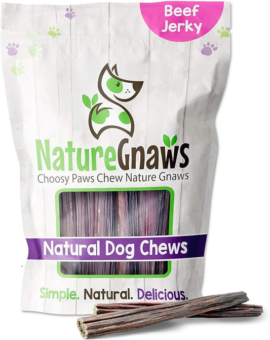 Nature Gnaws Beef Jerky Sticks for Dogs - Single Ingredient Beef Gullet Chew Treats - Simple Natural Delicious Dog Chews - Training Reward - 5-6 Inch (30 Count)