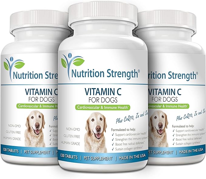 Vitamin C for Dogs to Support Cardiovascular Health, Help Strengthen The Immune System, Boost Free Radical Defenses and Sustain Collagen Synthesis, 120 Chewable Tablets