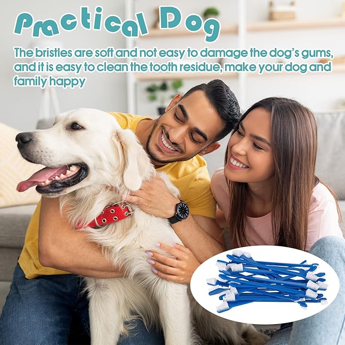Gerrii 200 Pcs Dog Toothbrush Double Headed Dog Pet Toothbrush Long Handle Dog Tooth Brushing Kit Soft Bristles Pet Toothbrush for Dogs Cat and Most Pets Teeth Cleaning Dental Oral(Blue)