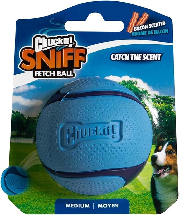 Chuckit! Sniff Ball Dog Toy, Durable High Bounce Bacon Scented Rubber Dog Ball Fetch Toy, Medium, 1 Pack