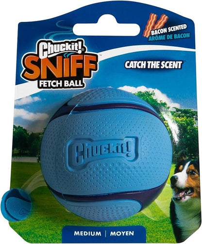 Chuckit! Sniff Ball Dog Toy, Durable High Bounce Bacon Scented Rubber Dog Ball Fetch Toy, Medium, 1 Pack