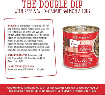 Weruva Dogs in The Kitchen, The Double Dip with Beef & Wild-Caught Salmon Wet Dog Food, 10oz Can (Pack of 12)