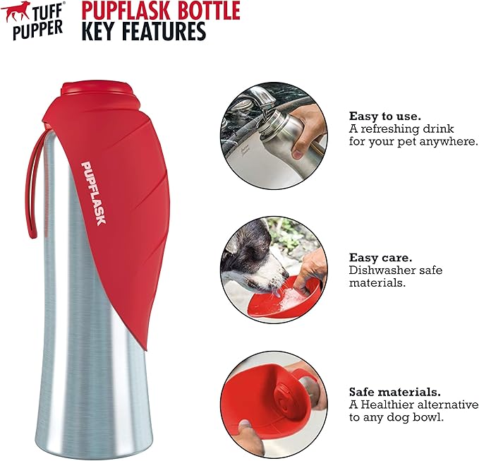 PupFlask Large Dog Water Bottle | 27 or 40 OZ Stainless Steel | Convenient Dog Water Dispenser | Puppy Travel Water Bowl | Portable Pet Water Bottle | Leak Proof Bottle Perfect Size For All Dog Breeds