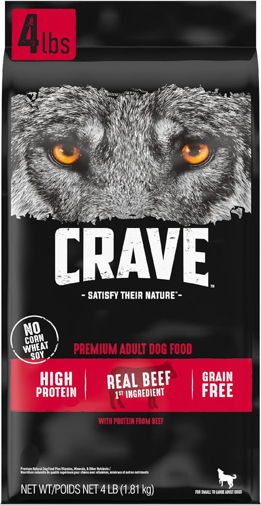 CRAVE Grain Free High Protein Adult Dry Dog Food, Beef, 4 lb. Bag