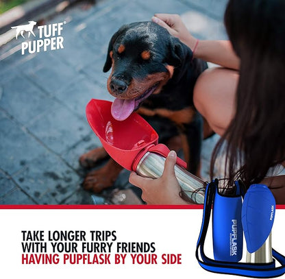 Tuff Pupper PupFlask Insulated Neoprene Dog Water Bottle Holder Sling with Wide Adjustable Shoulder Strap, Great for Travel, Walking, Hiking, Portable Pet Water Bottle Holder (40 OZ, Nebulas Blue)