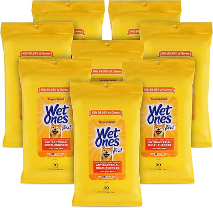Wet Ones for Pets Multi-Purpose Dog Wipes with Aloe Vera, 30 count - 8 pack | Dog Wipes for All Dogs in Tropical Splash Scent, Wet Ones Wipes with Wet Lock Seal