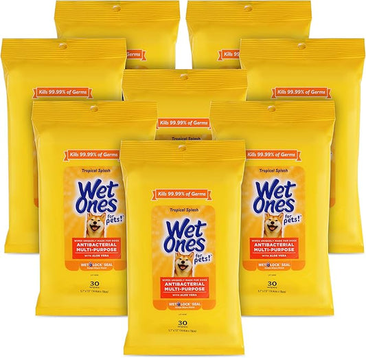 Wet Ones for Pets Multi-Purpose Dog Wipes with Aloe Vera, 30 count - 8 pack | Dog Wipes for All Dogs in Tropical Splash Scent, Wet Ones Wipes with Wet Lock Seal