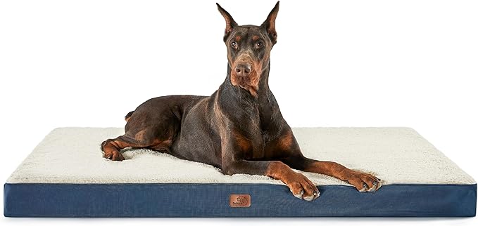 Bedsure Jumbo Dog Bed for Large Dogs - XXL Orthopedic Dog Beds with Removable Washable Cover, Egg Crate Foam Pet Bed Mat, Suitable for Dogs Up to 150lbs, Denim Blue