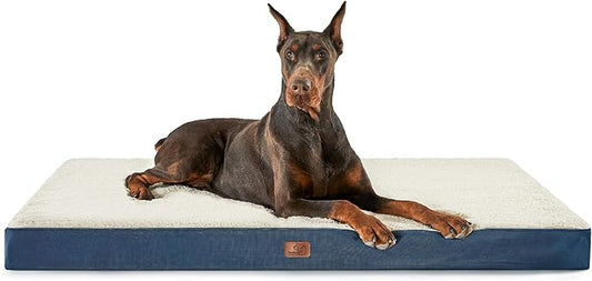 Bedsure Jumbo Dog Bed for Large Dogs - XXL Orthopedic Dog Beds with Removable Washable Cover, Egg Crate Foam Pet Bed Mat, Suitable for Dogs Up to 150lbs, Denim Blue