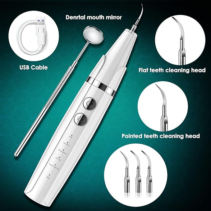 Plaque Remover for Teeth - Pet Ultrasonic Toothbrush Cleaner - Teeth Cleaning Kit for Tartar and Stains - Suitable for Dogs and Cats (White)