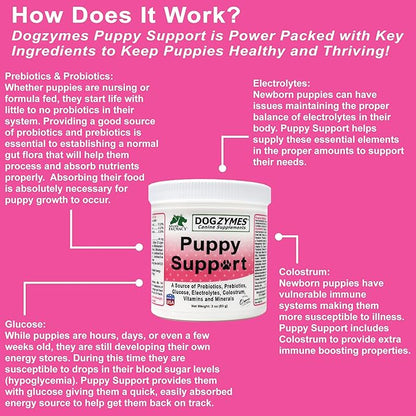 Dogzymes Fading Puppy Support Probiotics Prebiotics Enzymes Glucose Electrolytes Vitamins Minerals Mix 1 to 16 with Water (3 ounce)