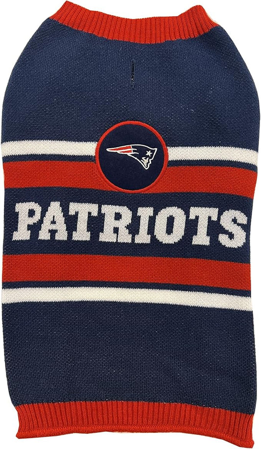 NFL New England Patriots Dog Sweater, Size Extra Large. Warm and Cozy Knit Pet Sweater with NFL Team LOGO, Best Puppy Sweater for Large and Small Dogs