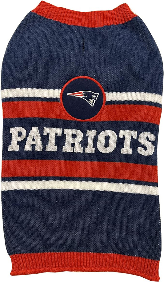 NFL New England Patriots Dog Sweater, Size Small. Warm and Cozy Knit Pet Sweater with NFL Team Logo, Best Puppy Sweater for Large and Small Dogs