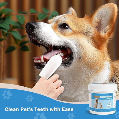 Avont Pet Teeth Cleaning Wipes for Dogs Cats, 50 PCS Dental Finger Wipes Reduce Plaque & Tartar, Dog Breath Freshener and Gum Care -M