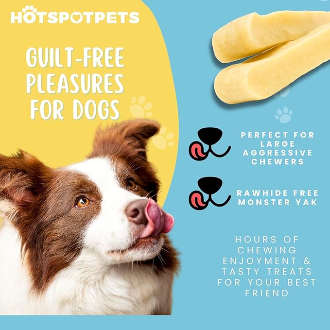 hotspot pets Large Yak Chews for Dogs - Premium Long Lasting Himalayan Dog Chews Bones for Aggressive Chewers - All Natural Rawhide Free Yak Cheese Dog Treats (Large - 6 Pack)