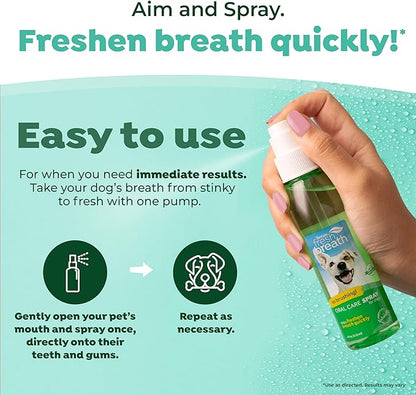 TropiClean Fresh Breath Oral Care Spray for Dogs & Cats | Dog Breath Spray | Mint Breath Freshener | Pet Bad Breath Treatment | Made in the USA | 4 oz