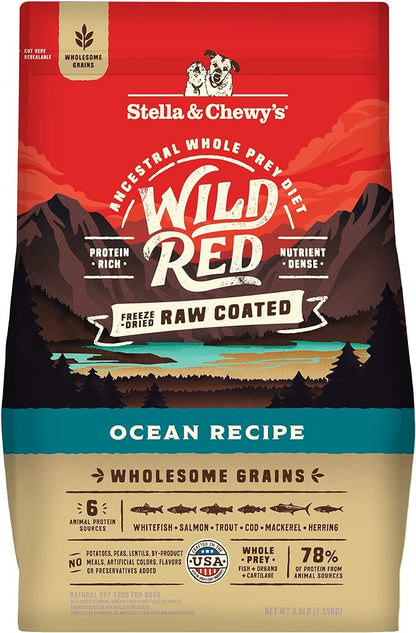 Stella & Chewy's Wild Red Dry Dog Food Raw Coated High Protein Wholesome Grains Ocean Recipe, 3.5 lb. Bag