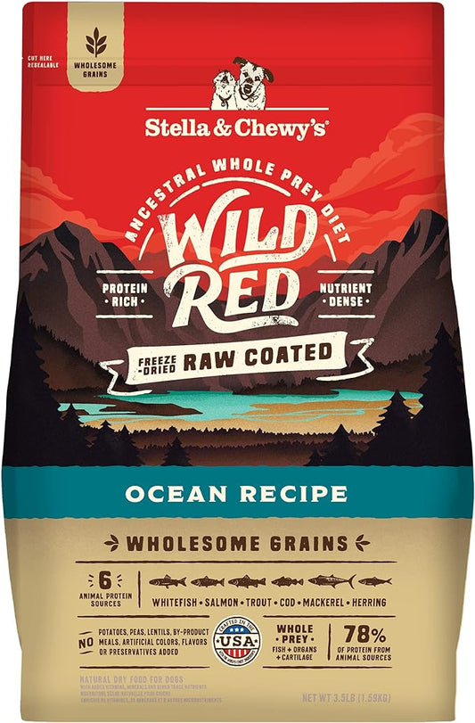 Stella & Chewy's Wild Red Dry Dog Food Raw Coated High Protein Wholesome Grains Ocean Recipe, 3.5 lb. Bag