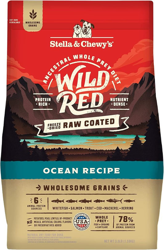 Stella & Chewy's Wild Red Dry Dog Food Raw Coated High Protein Wholesome Grains Ocean Recipe, 3.5 lb. Bag