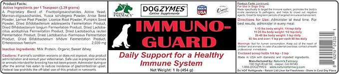 Dogzymes Immuno Guard Immunity Support with Live Beneficial Probiotics and Enzymes (1 pound)