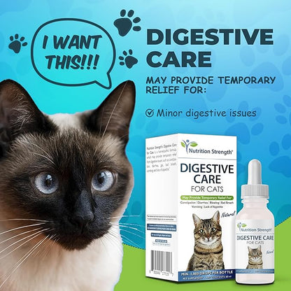 Digestive Care for Cats, Natural Constipation Relief for Cats and Kittens & Support for Diarrhea, Bloating, Bad Breath, Vomiting, Lack of Appetite, 60 Milliliters