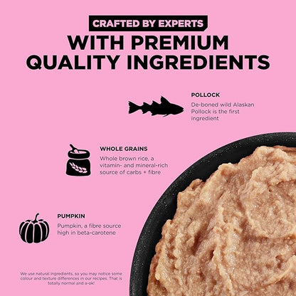 GO! SOLUTIONS Skin + Coat Care Wet Dog Food - Pollock Pâté with Grains - Complete & Balanced Nutrition for All Life Stages, 12.5 oz