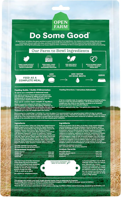 Open Farm Freeze Dried Raw Patties for Dogs, Humanely Raised Meat Recipe with Non-GMO Superfoods and No Artificial Flavors or Preservatives, Homestead Turkey Recipe, 17.5oz