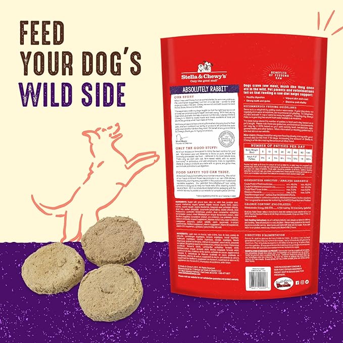 Stella & Chewy's Freeze Dried Raw Dinner Patties – Grain Free Dog Food, Protein Rich Absolutely Rabbit Recipe – 14 oz Bag