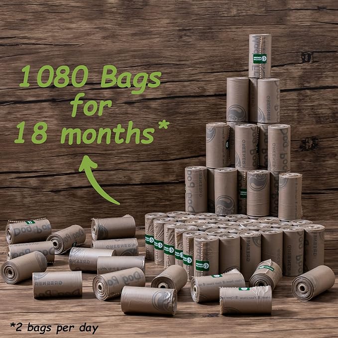 GREENER WALKER Poop Bags for Dog Waste, 1080 Doggy Waste Bags Extra Thick Strong 100% Leak-Proof (Brown)