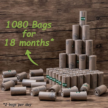 GREENER WALKER Poop Bags for Dog Waste, 1080 Doggy Waste Bags Extra Thick Strong 100% Leak-Proof (Brown)