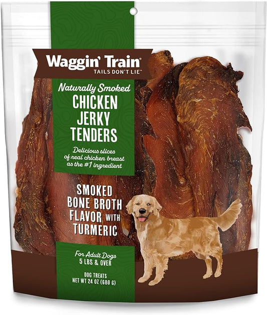 Waggin' Train Smoked Chicken Jerky Tenders with Turmeric and Bone Broth for Dogs - 24 oz. Pouch - Grain Free, High Protein, Limited Ingredient Dog Treat
