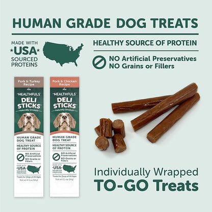 Deli Sticks Pork and Turkey Human-Grade Gluten-Free Soft and Chewy Dog Treats, 10 Count Bag