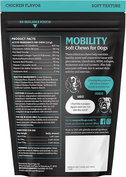 Hip & Joint Supplement for Dogs, 33% More 120 Soft Mobility Chews Glucosamine Chondroitin, Collagen, Turmeric, Hyaluronic Acid, Flaxseed, Vitamin C & E, for Small & Large Breeds, Vet Recommended