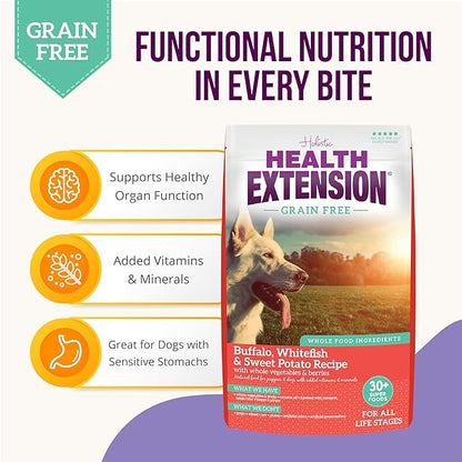 Health Extension Dry Dog Food, Natural Food with added Vitamins & Minerals, Suitable for All Puppies, Include Buffalo, Whitefish & Sweet Potato Recipe with Whole Vegetable & Berries (23.5 Pound)