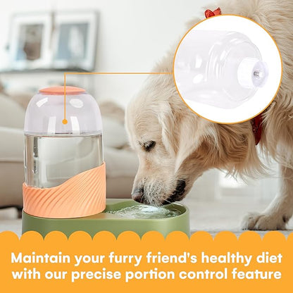 Noa Store Cat Water and Food Dispenser Set, 6.2" Wx12.9 Lx8.6 H each - Automatic Dog Feeder and Waterer - Self-Feeding Gravity Bowls for Indoor Pets - Convenient Hydration Solution - 2 Pack, Green