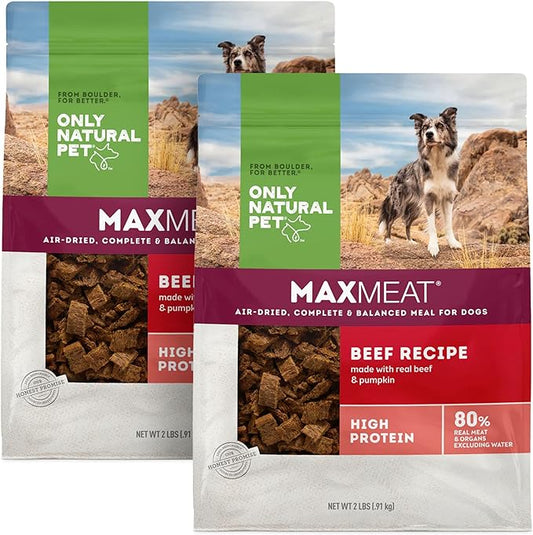 Only Natural Pet MaxMeat Holistic Air Dried Dry Dog Food - All Natural, High Protein, Grain Free and Limited Ingredient - Made with Real Meat - Beef with Pumpkin & Parsley 2 lb