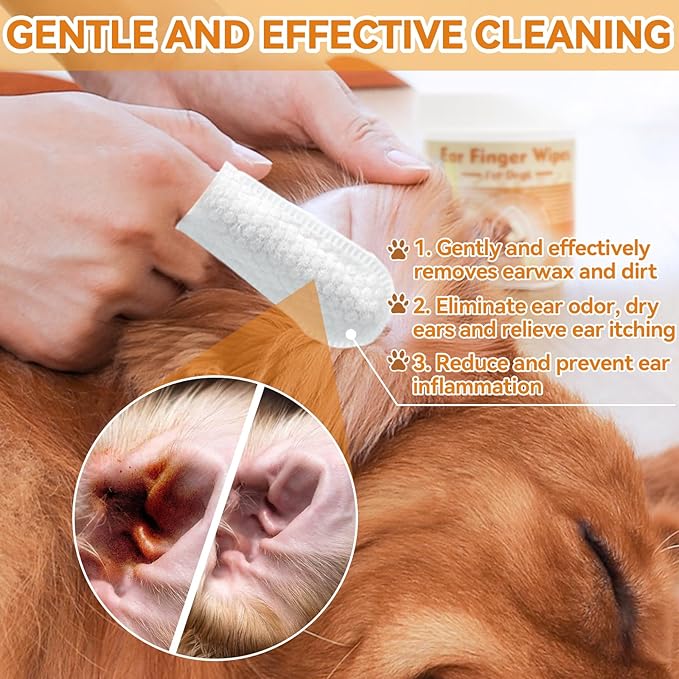 Dog Ear Cleaner Finger Wipes, Ear Cleaner Wipes for Dogs & Cats, Dog Ear Wipes Reduce Earwax Buildup, Ear Wipes for Dogs Soothing Odor, Dog Wipes Remove Dirt & Non-Irritating, 120counts