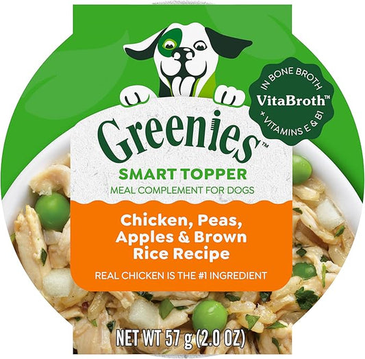 Greenies Smart Topper High Protein Wet Mix-in for Dogs, Chicken, Peas, Apples & Brown Rice Recipe in Vitabroth™ Broth - Bone Broth + Vitamins E & B1, Pack of 10