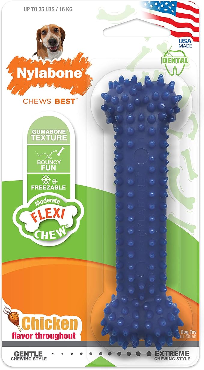 Nylabone Flexi Chew Moderate Textured Dental Chew Toy for Dogs, Chicken Flavor, Medium/Wolf (1 Count)