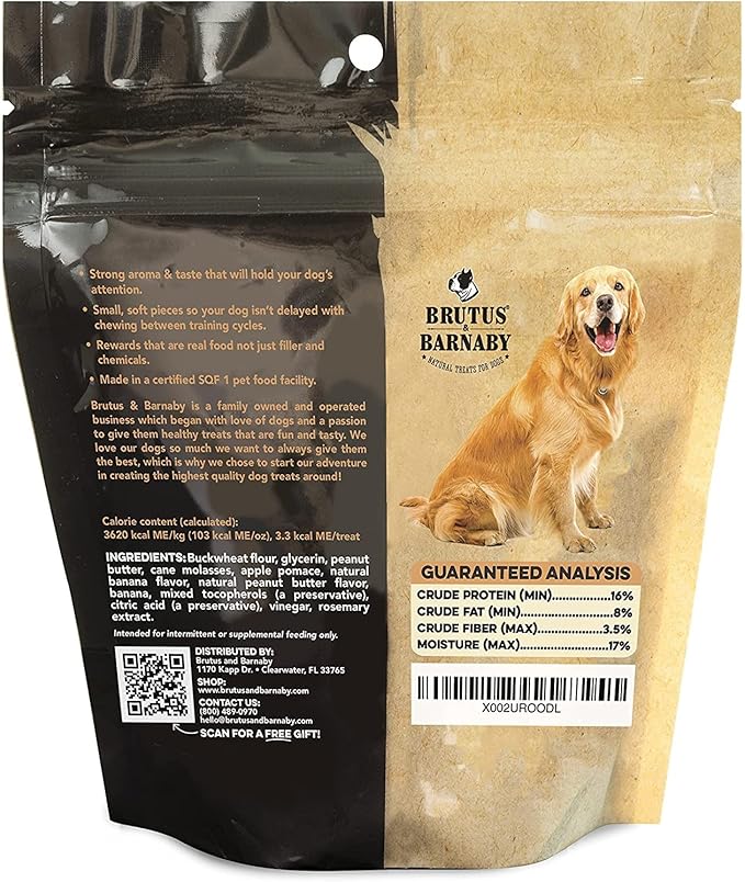 BRUTUS & BARNABY Training Treats for Dogs - Peanut Butter & Banana - All-Natural Healthy Low Calorie Vegan Treat - Great to Use for Rewards in Training Your Puppy Or Dog
